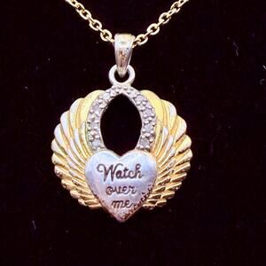 Gold Angel Wing "Watch Over Me" Charm Necklace 925 Sterling Silver GP